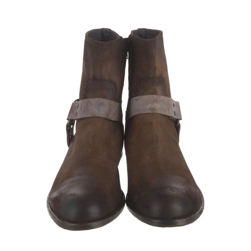 To Boot New York Mens Brown Suede Harness Zip Boots Made in Italy Size 9.5